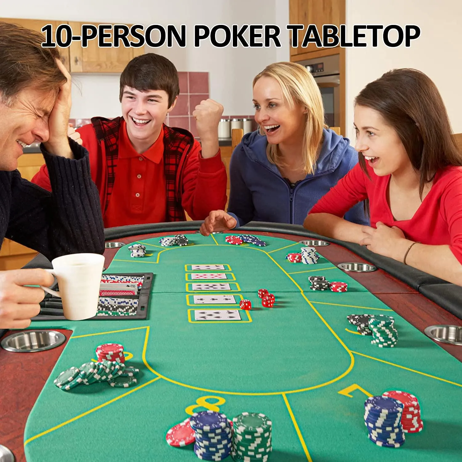 10 Player Oval Folding Poker Table Texas Holdem Poker Table with Stainless Steel Cup Holders, Green