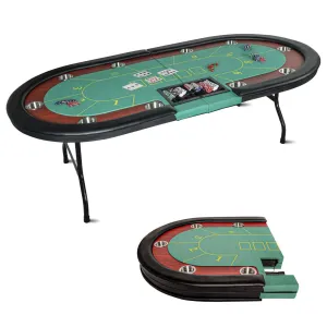 10 Player Oval Folding Poker Table Texas Holdem Poker Table with Stainless Steel Cup Holders, Green