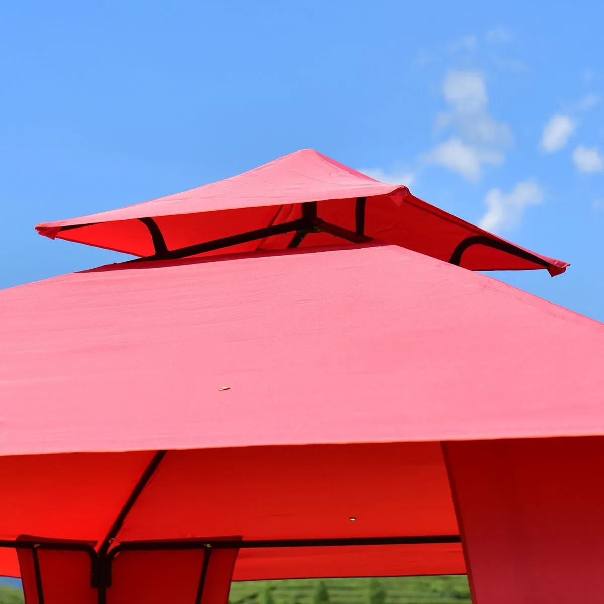 11 x 11 Ft Outdoor Patio Gazebo with Red Polyester Vented Canopy