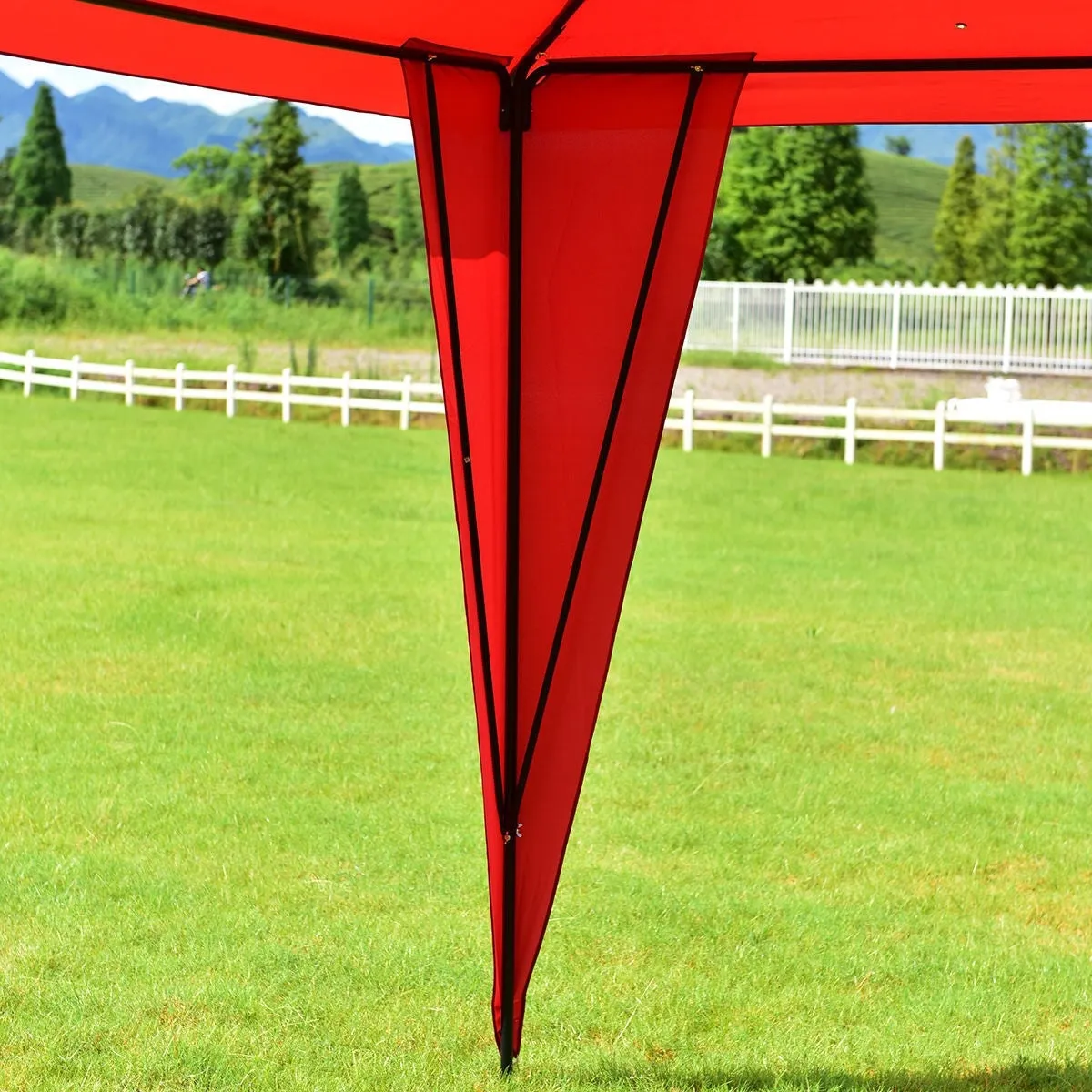 11 x 11 Ft Outdoor Patio Gazebo with Red Polyester Vented Canopy