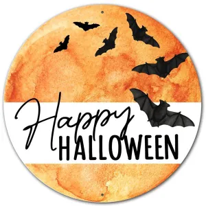 12" Diameter Metal Happy Halloween Moon Sign - MD0980