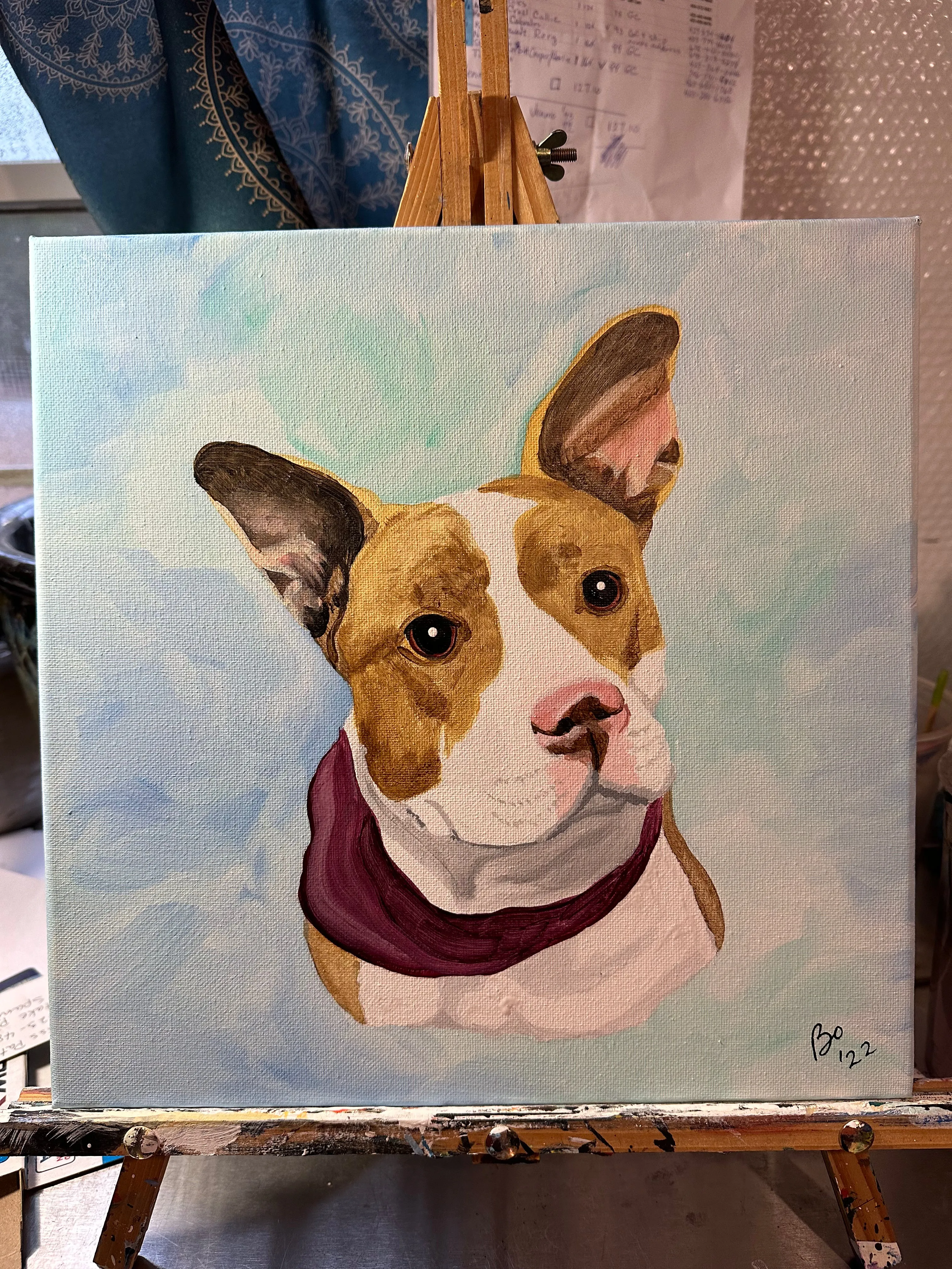 12x12 Pet Portrait, Painted Acrylic on gallery wrapped Canvas, FREE SHIPPING
