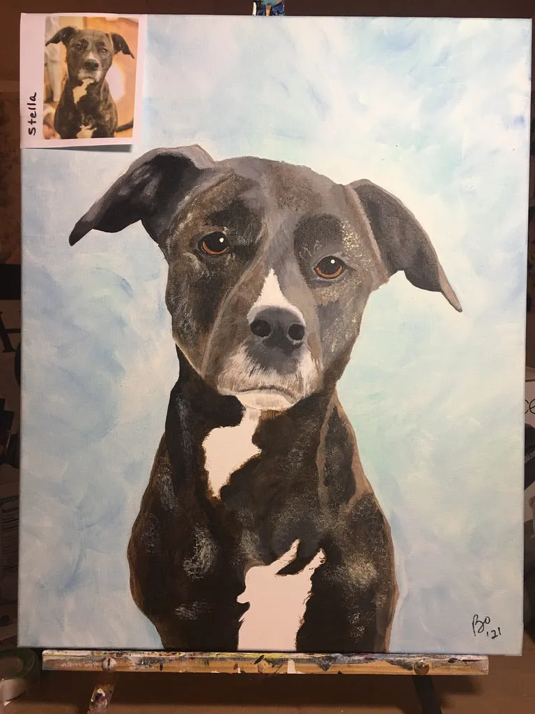 16 x 20 inch Pet Portraits in acrylic paint on canvas, Ready to Hang, FREE SHIPPING