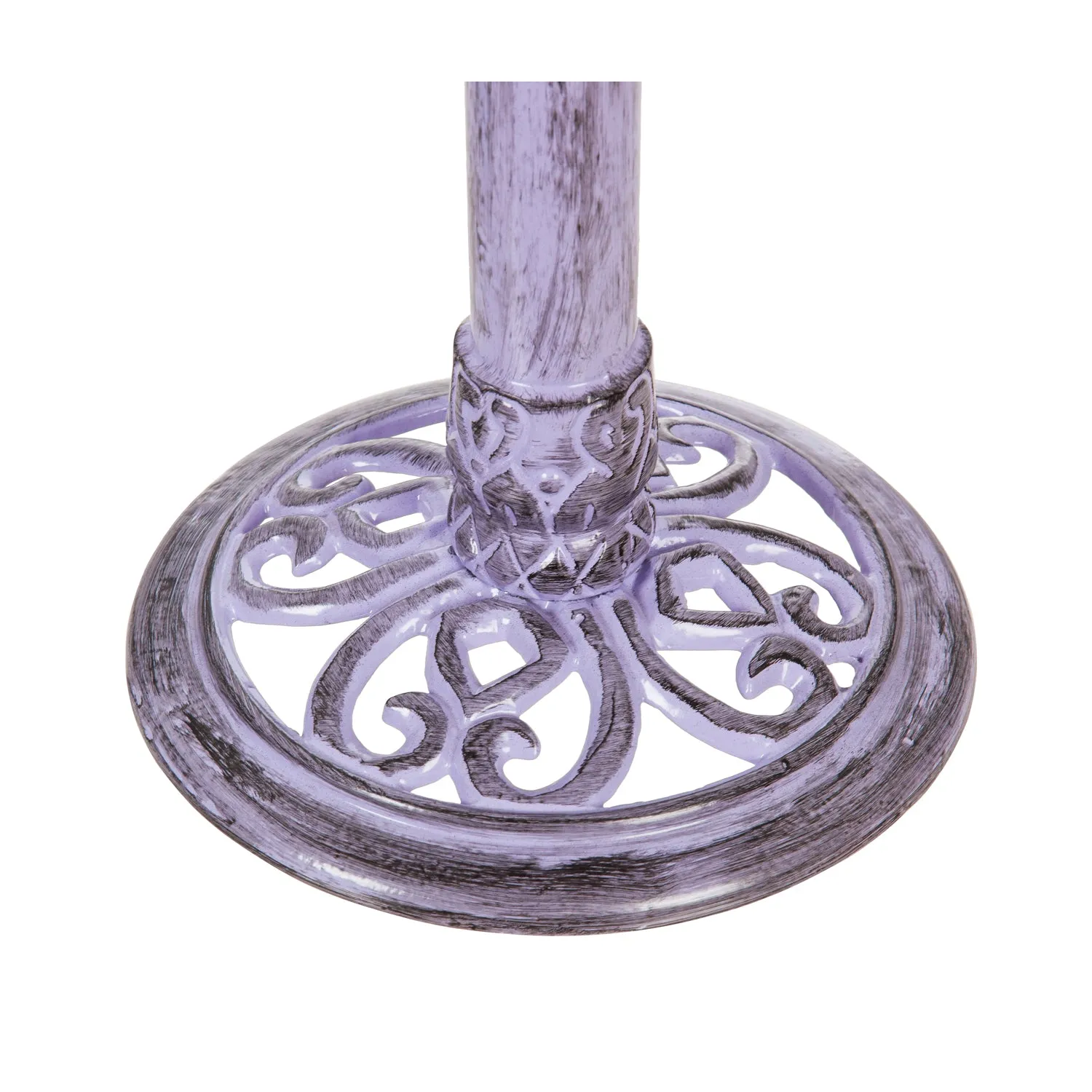16" Metal Purple Floral Bird Bath with Perched Bird,2gb6908