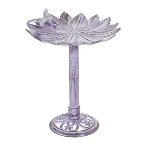 16" Metal Purple Floral Bird Bath with Perched Bird,2gb6908