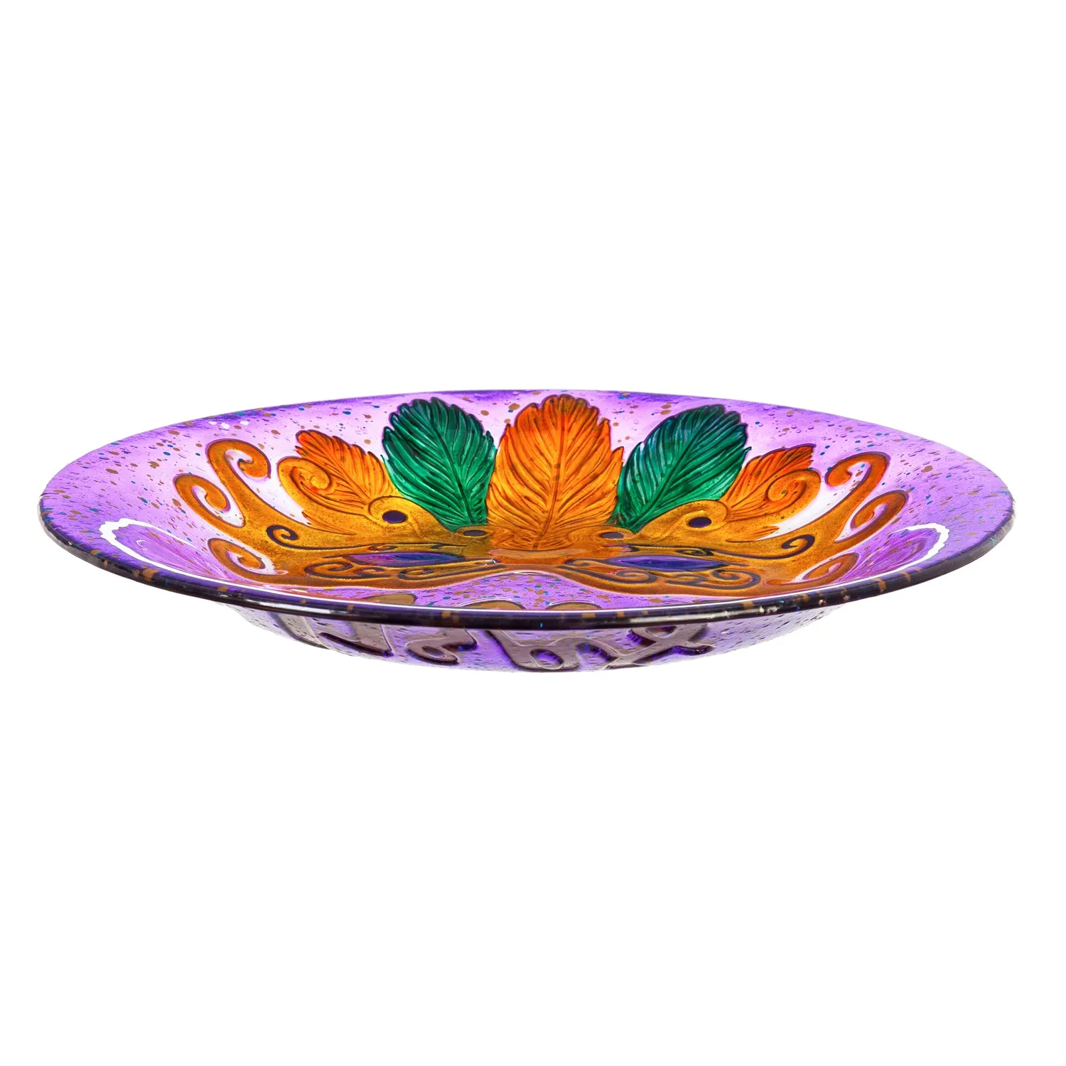 18" Hand Painted Embossed Glass Bird Bath, Mardi Gras,2gb1173