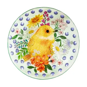 18" Yellow Bird and Polka Dots Glass Bird Bath,2gb7188