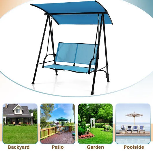 2-Seat Outdoor Canopy Swing with Comfortable Fabric Seat and Heavy-duty Metal Frame-Navy - Color: Navy