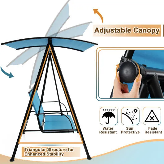 2-Seat Outdoor Canopy Swing with Comfortable Fabric Seat and Heavy-duty Metal Frame-Navy - Color: Navy