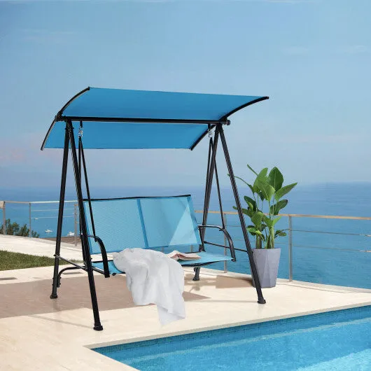 2-Seat Outdoor Canopy Swing with Comfortable Fabric Seat and Heavy-duty Metal Frame-Navy - Color: Navy