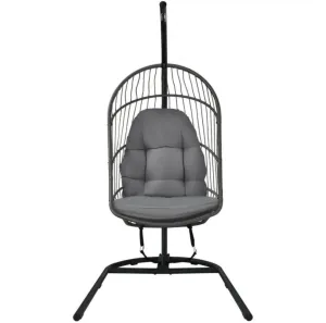 2025 Super Cool Patio Hanging Wicker Egg Chair | Holds 300lbs | With Stand & Cushion | Indoor Or Outdoor | Thick and Soft Comfy Cushions | Heavy Duty