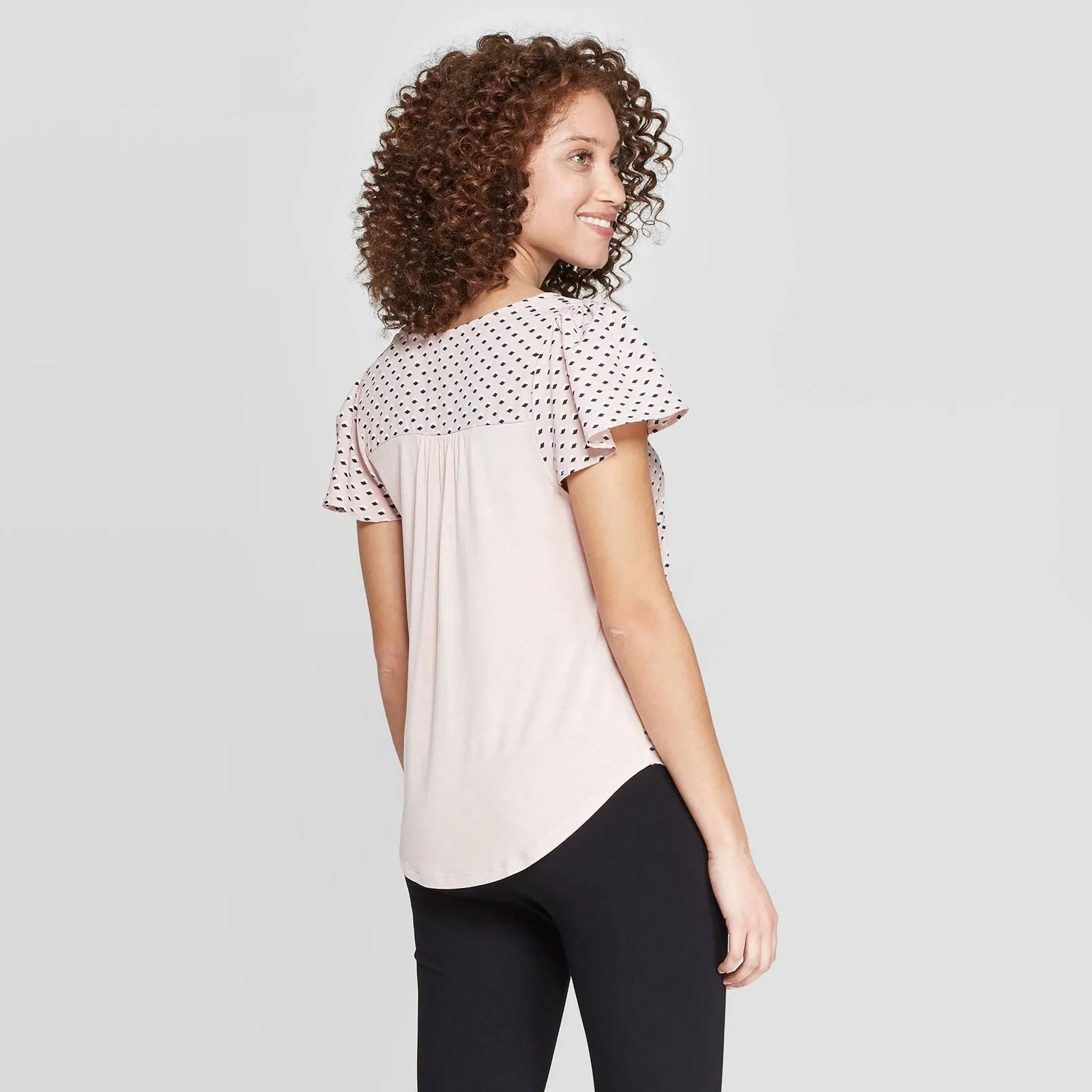 A New Day Women's Easy Fit Woven to Knit Short Sleeve V-Neck Top
