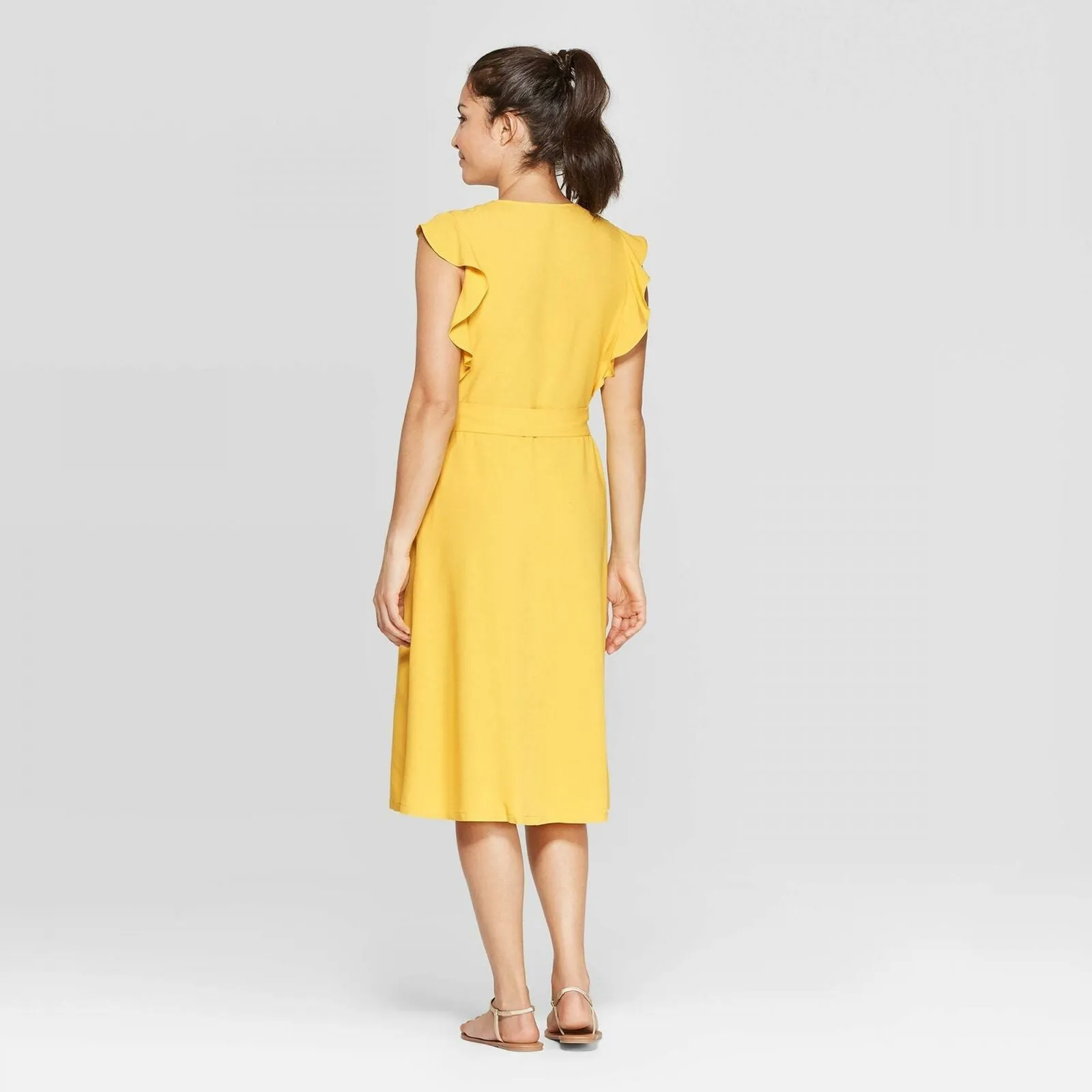 A New Day Women's Ruffle Short Sleeve V-Neck Button Front Midi Dress