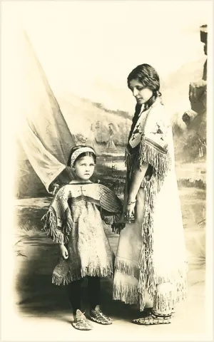 AA-33 Mother and Daughter Dressed as Indians - Vintage Image