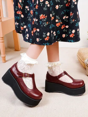 Academic Lolita Footwear Burgundy Round Toe PU Leather Daily Casual Lolita Shoes