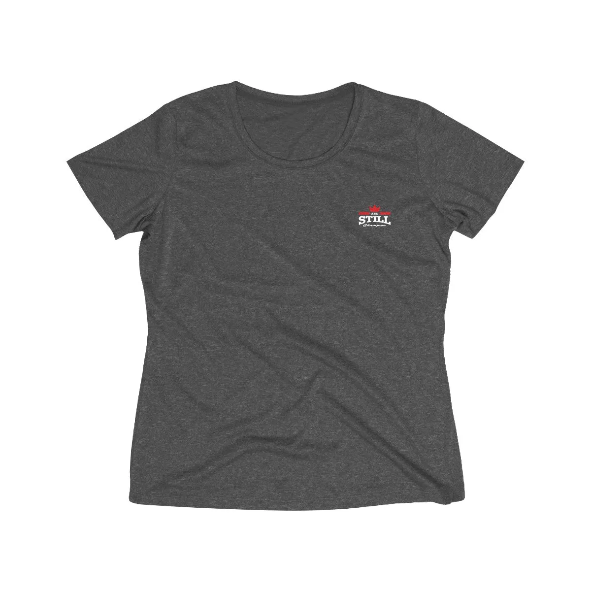 And Still Champion crest logo white lettering women's stay-dry wicking tee