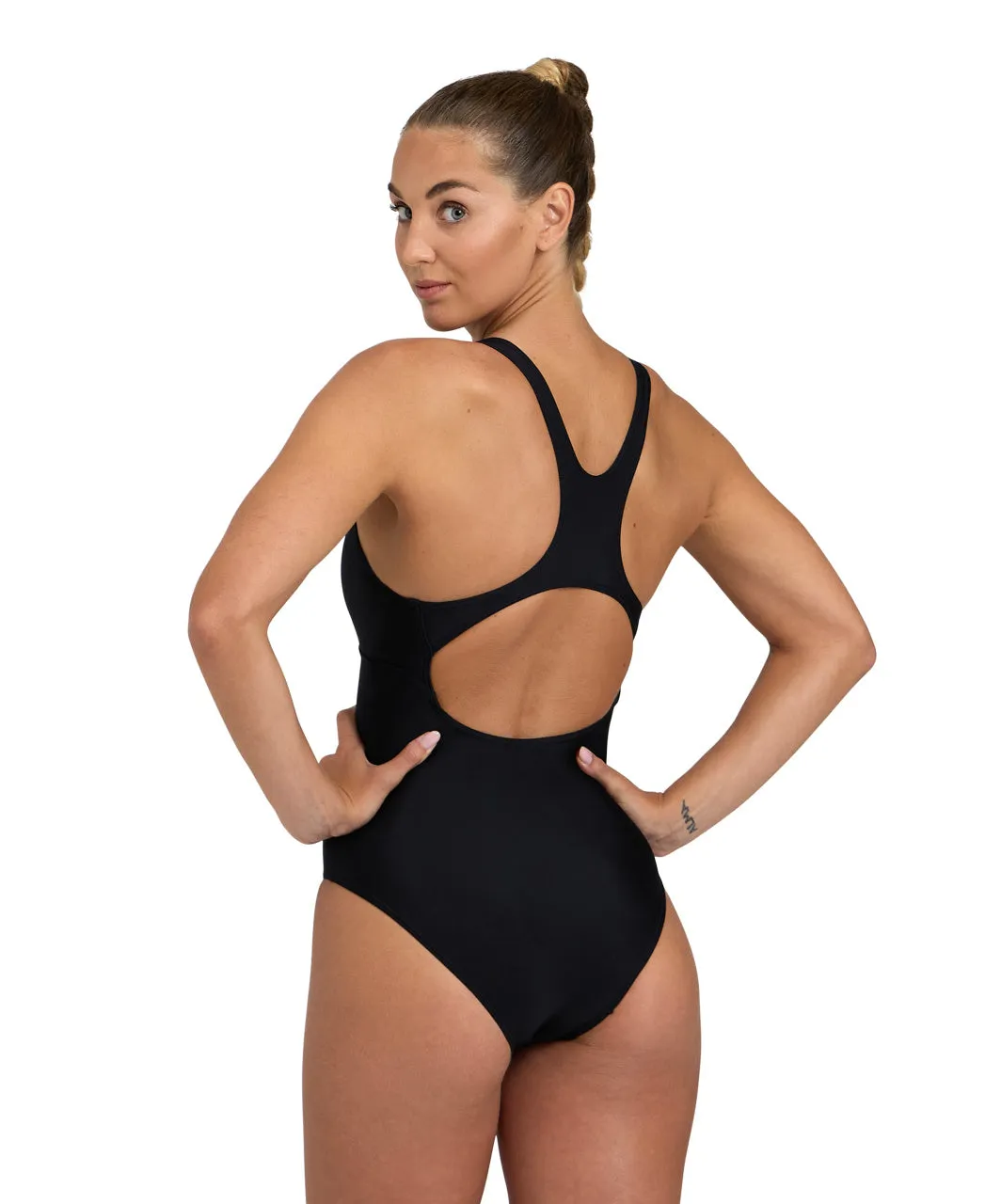Arena Feel Women's Solid Control Pro Back Swimsuit - Black
