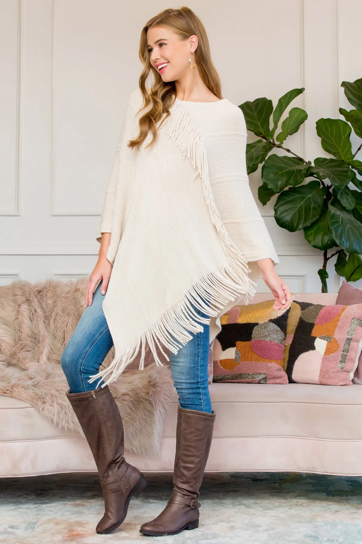 ASYMMETRIC FRINGE PONCHO
