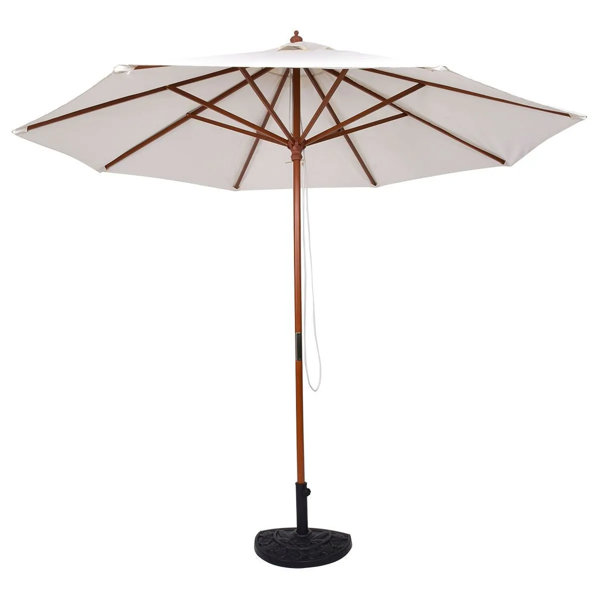 Beige 10-ft Outdoor Patio Umbrella with Wooden Pole