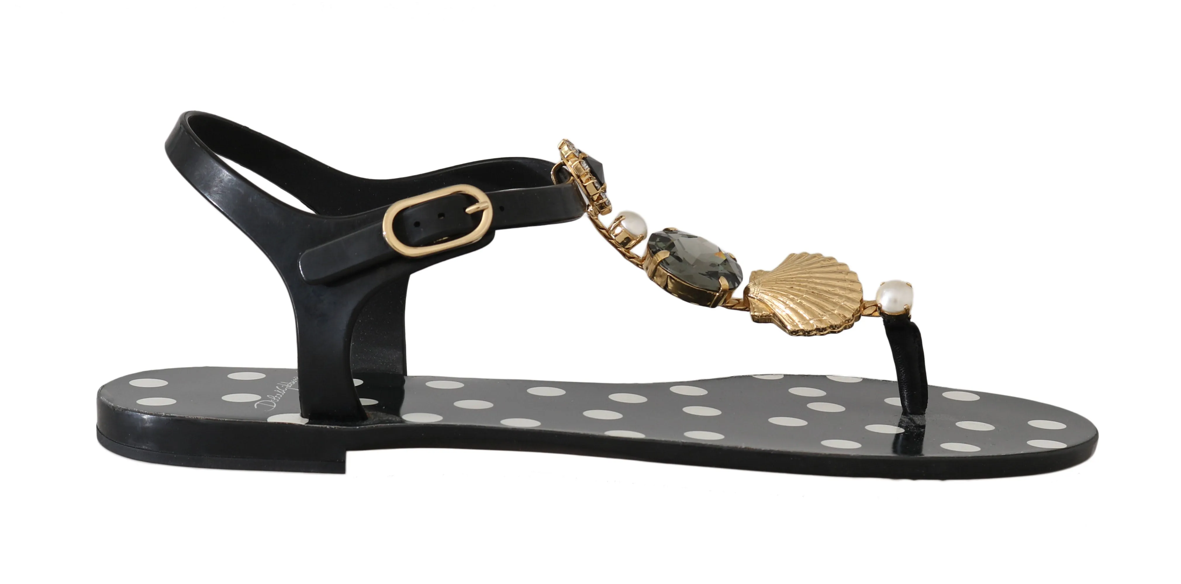 Black Polka Dot Crystal Sandals