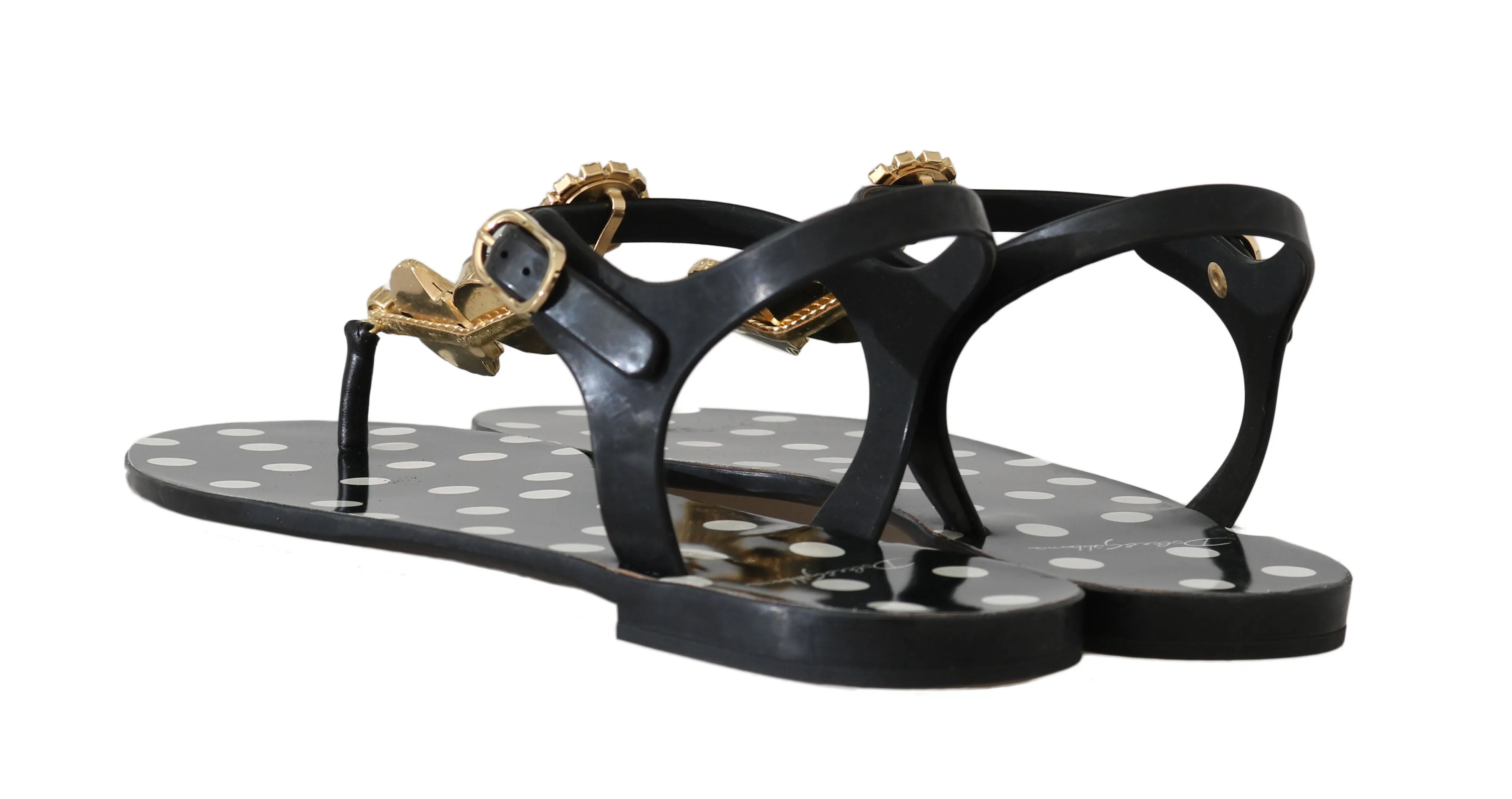 Black Polka Dot Crystal Sandals