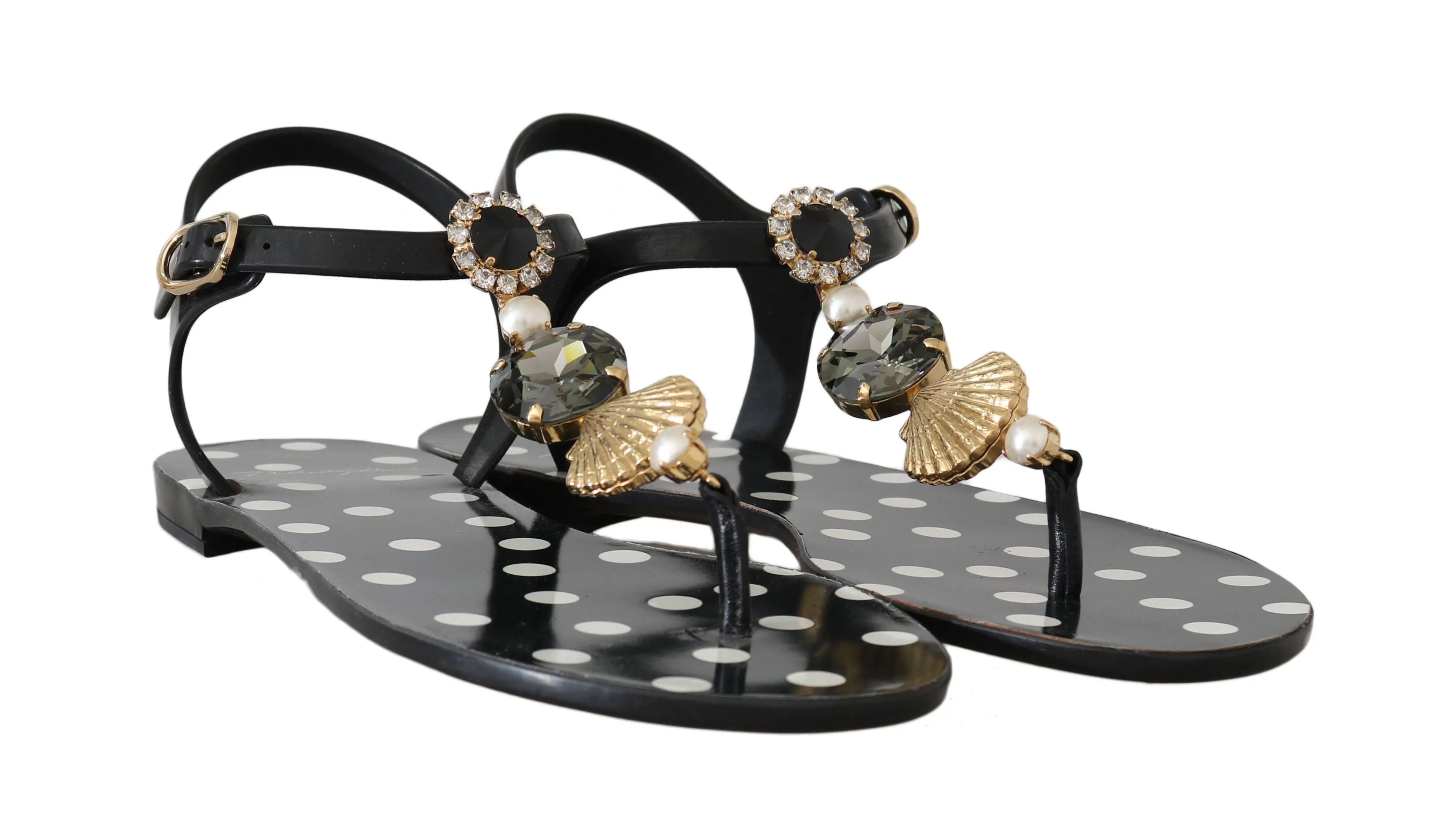 Black Polka Dot Crystal Sandals