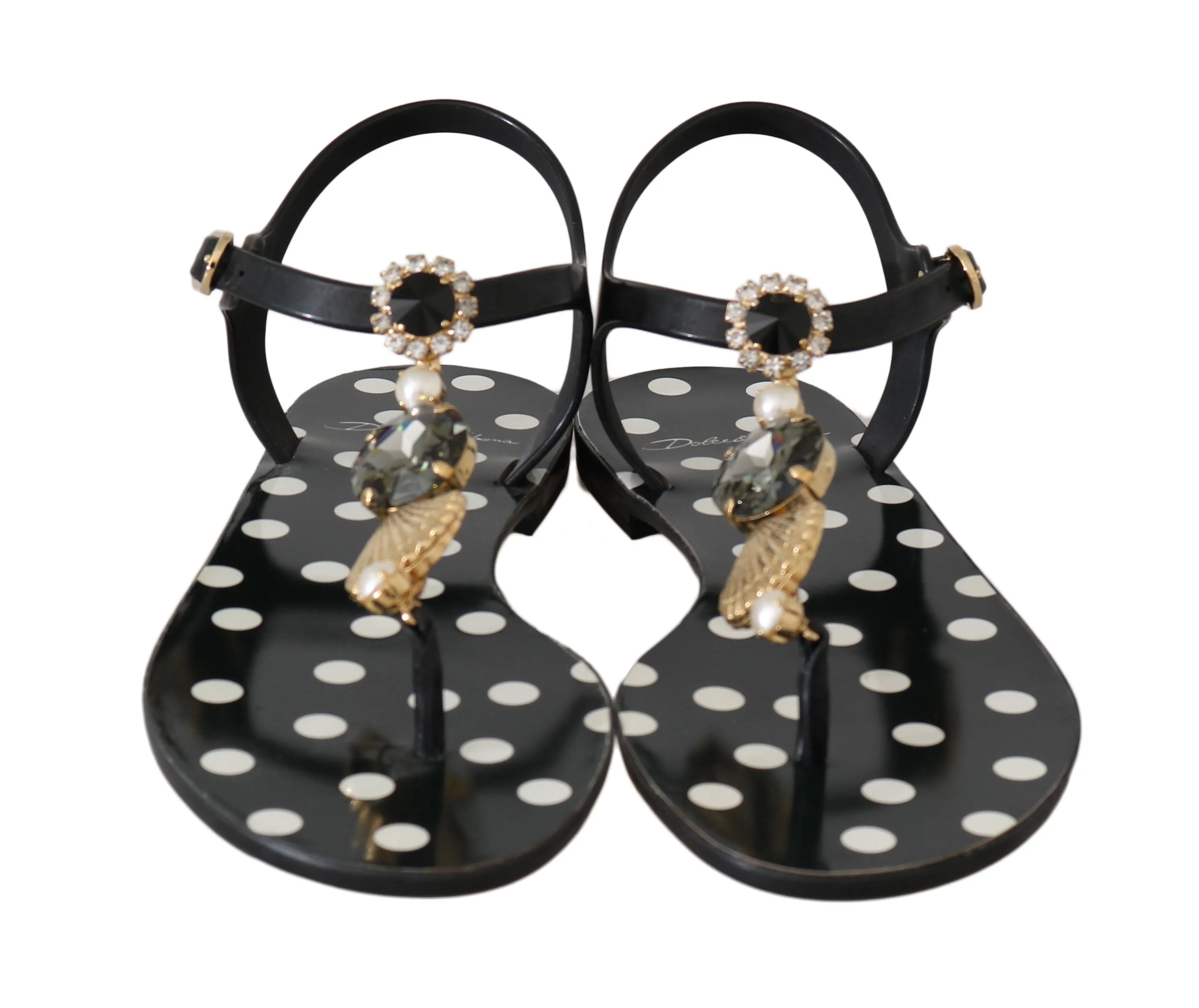 Black Polka Dot Crystal Sandals