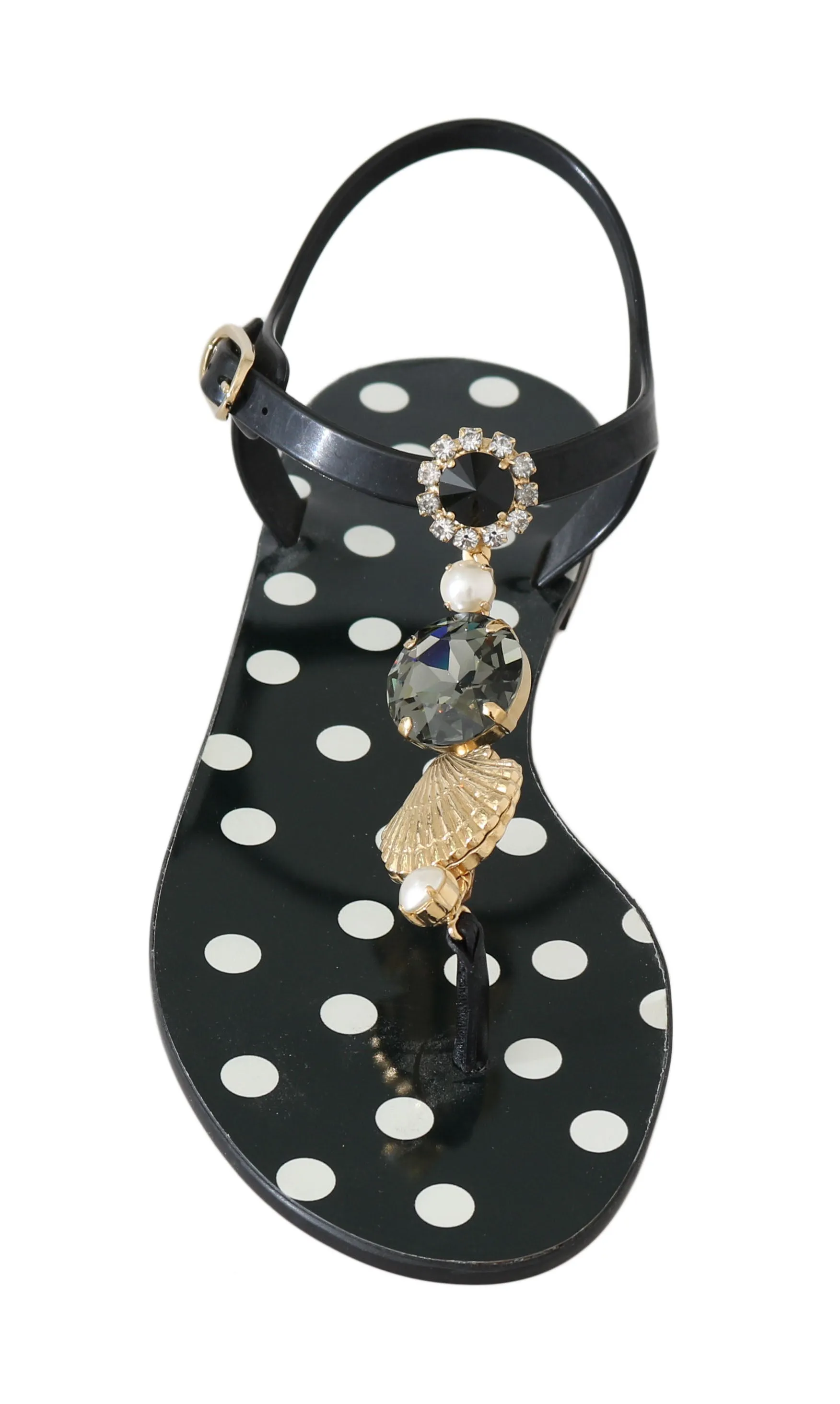Black Polka Dot Crystal Sandals
