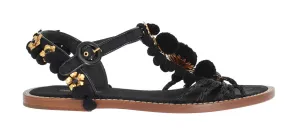 Black Raffia Crystal Torero Sandals