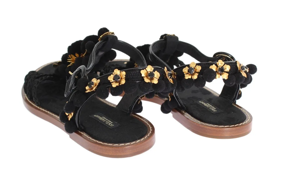 Black Raffia Crystal Torero Sandals