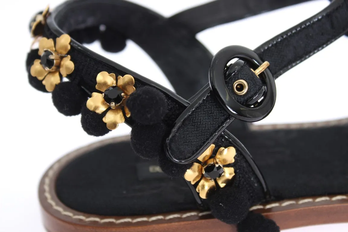 Black Raffia Crystal Torero Sandals