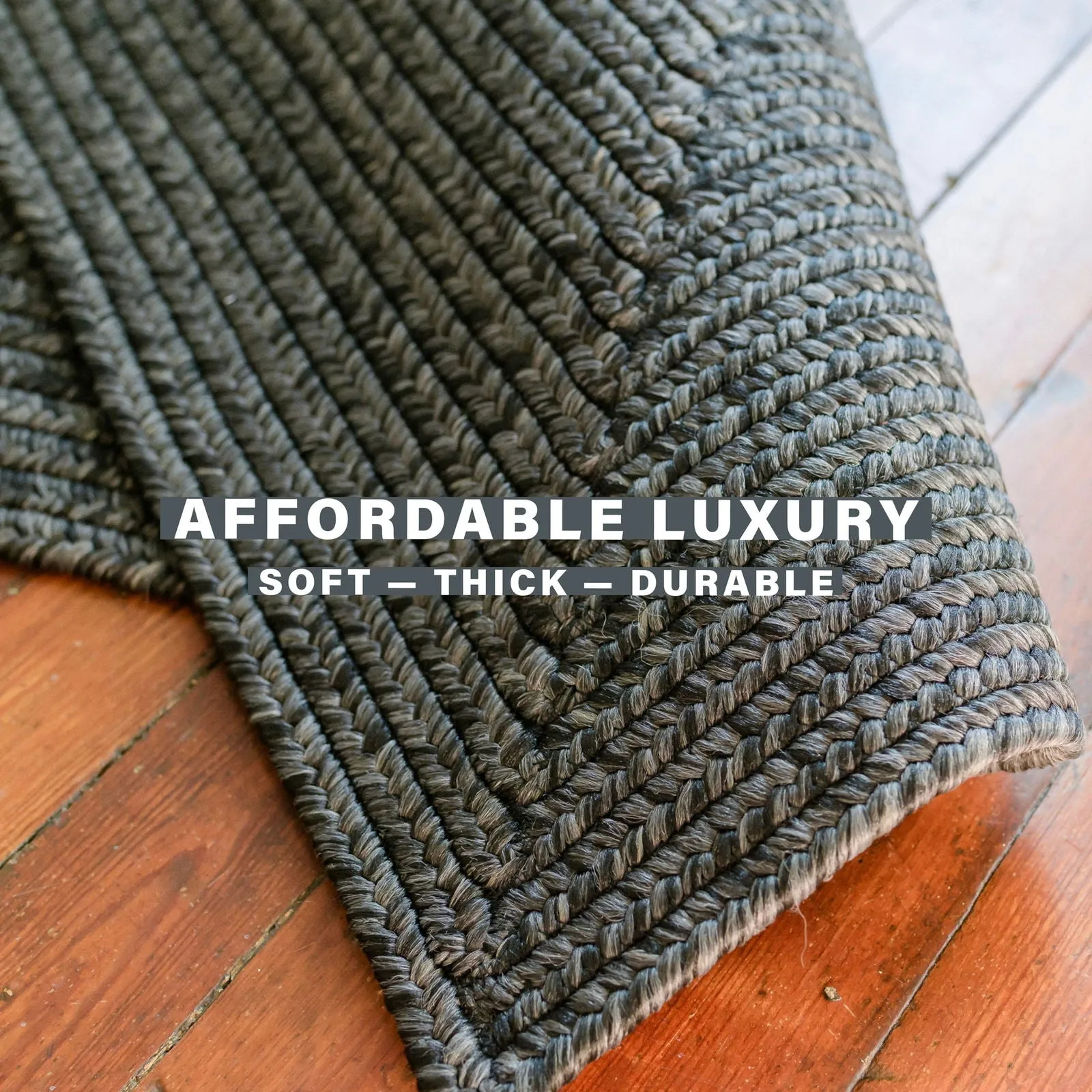 Black Ultra Durable Small Braided Oval Rug In Set