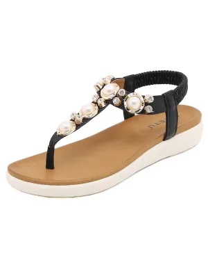Black V-Strap Pearl Sandal