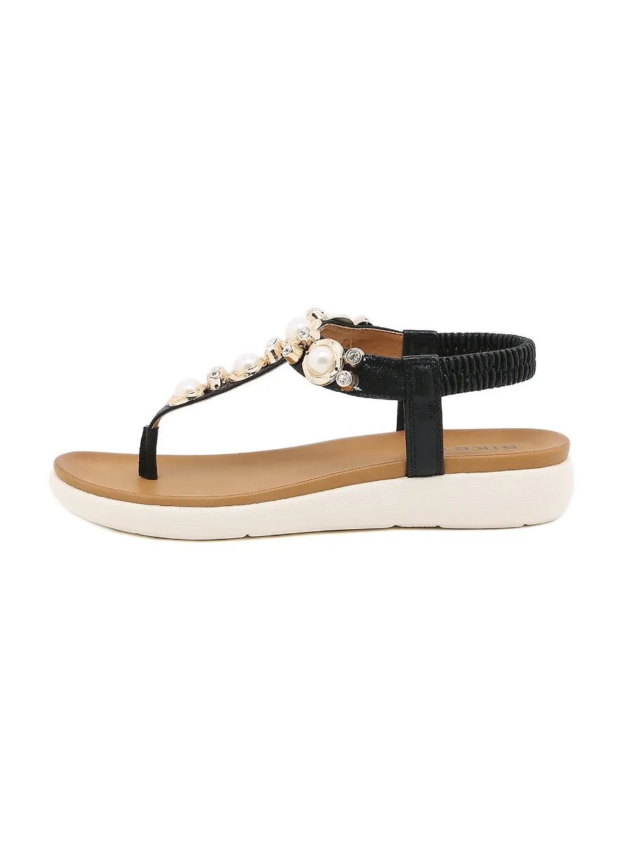 Black V-Strap Pearl Sandal