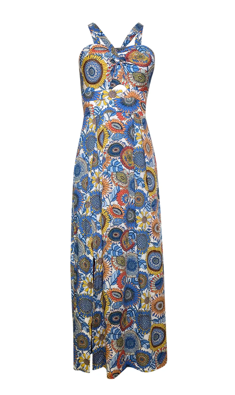 Blue Floral Maxi Length Dress