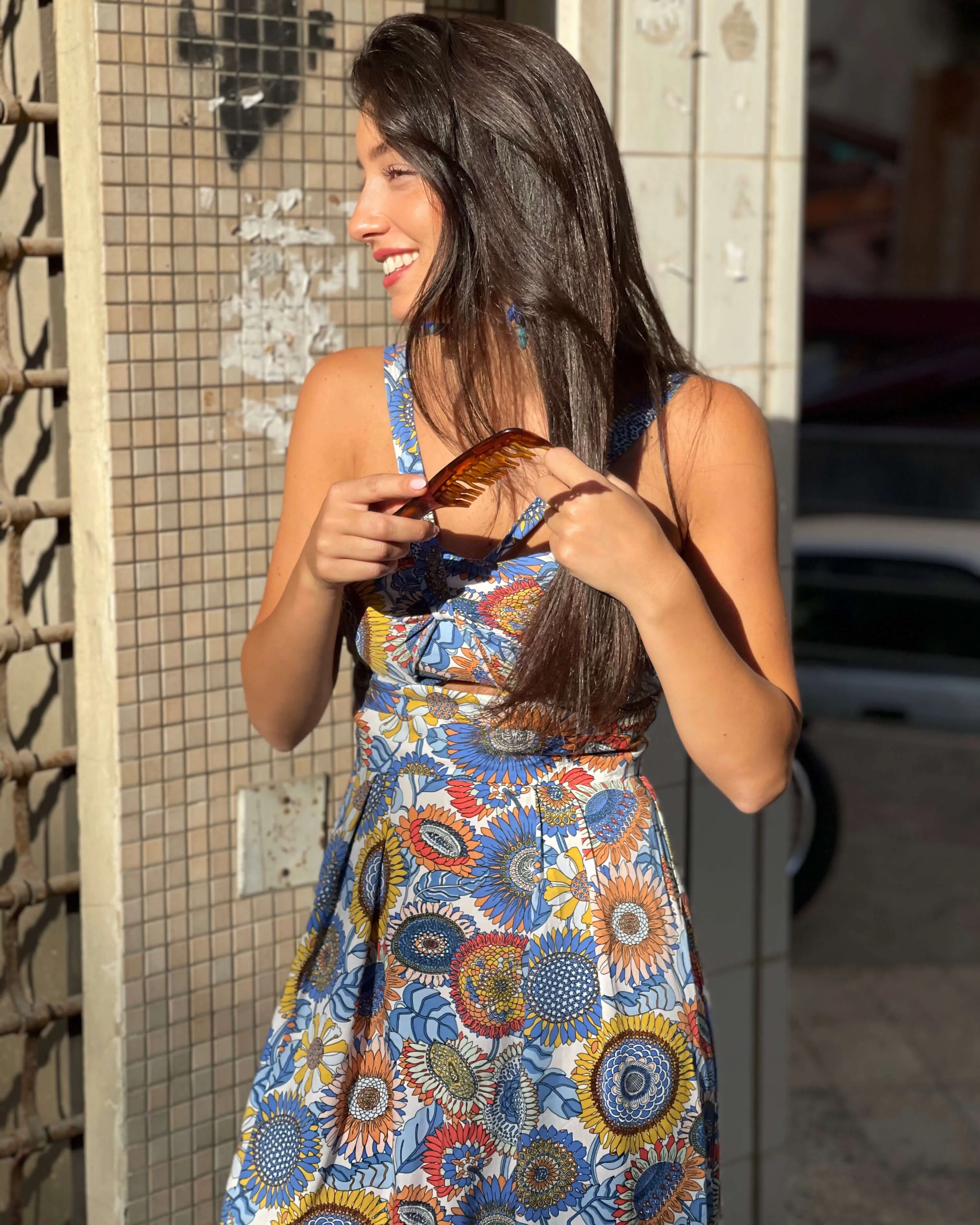 Blue Floral Maxi Length Dress
