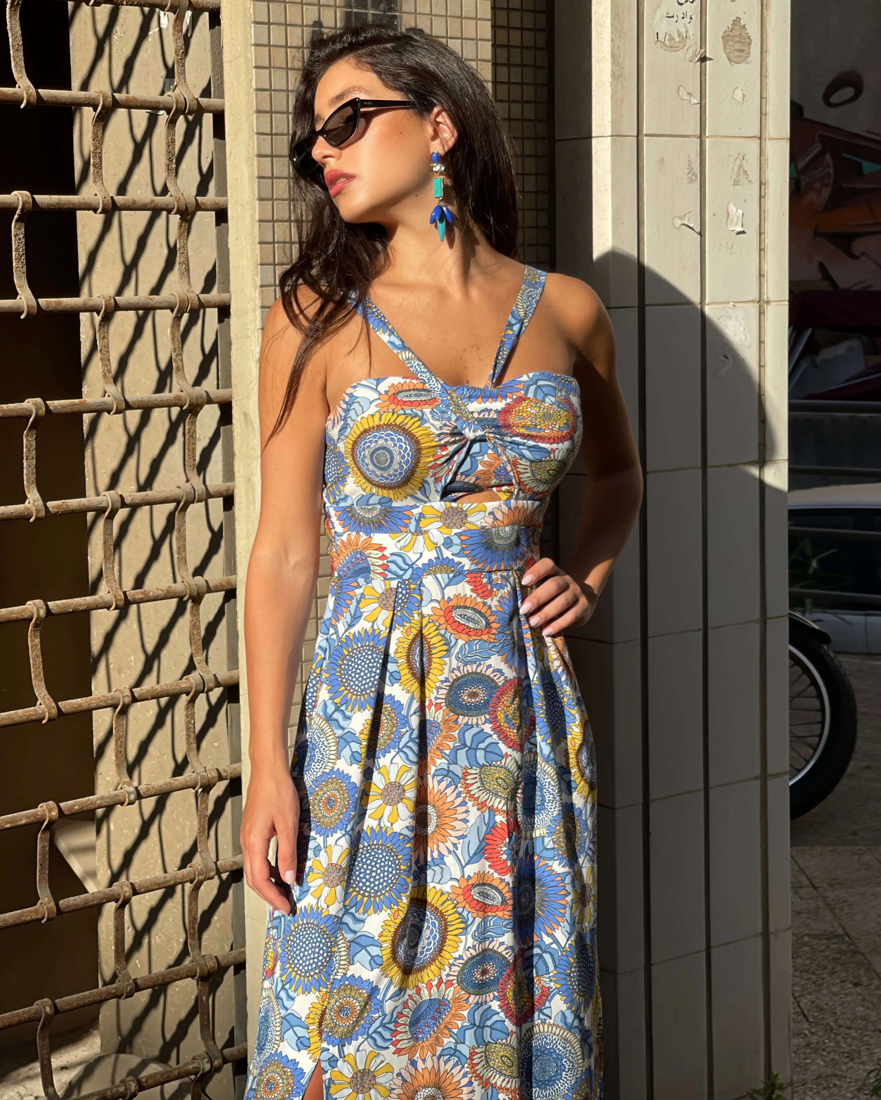 Blue Floral Maxi Length Dress