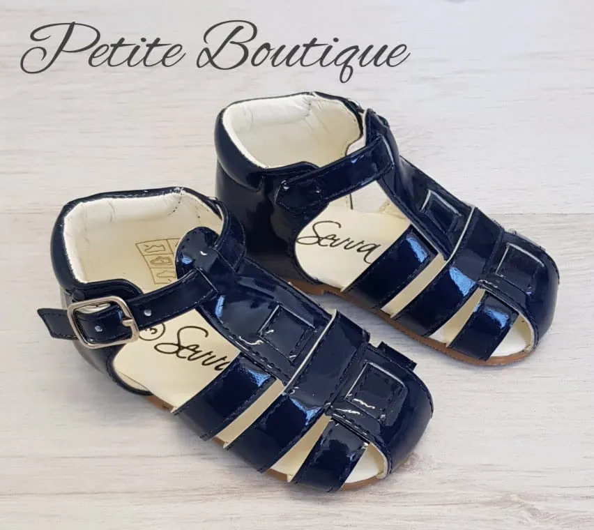 Boys navy patent sandals