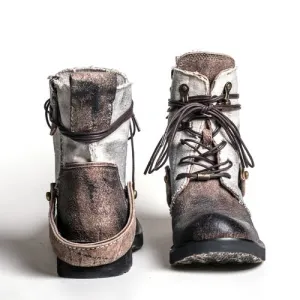 Breathable high boots handmade vintage canvas top layer cowhide boots