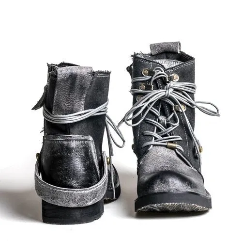 Breathable high boots handmade vintage canvas top layer cowhide boots