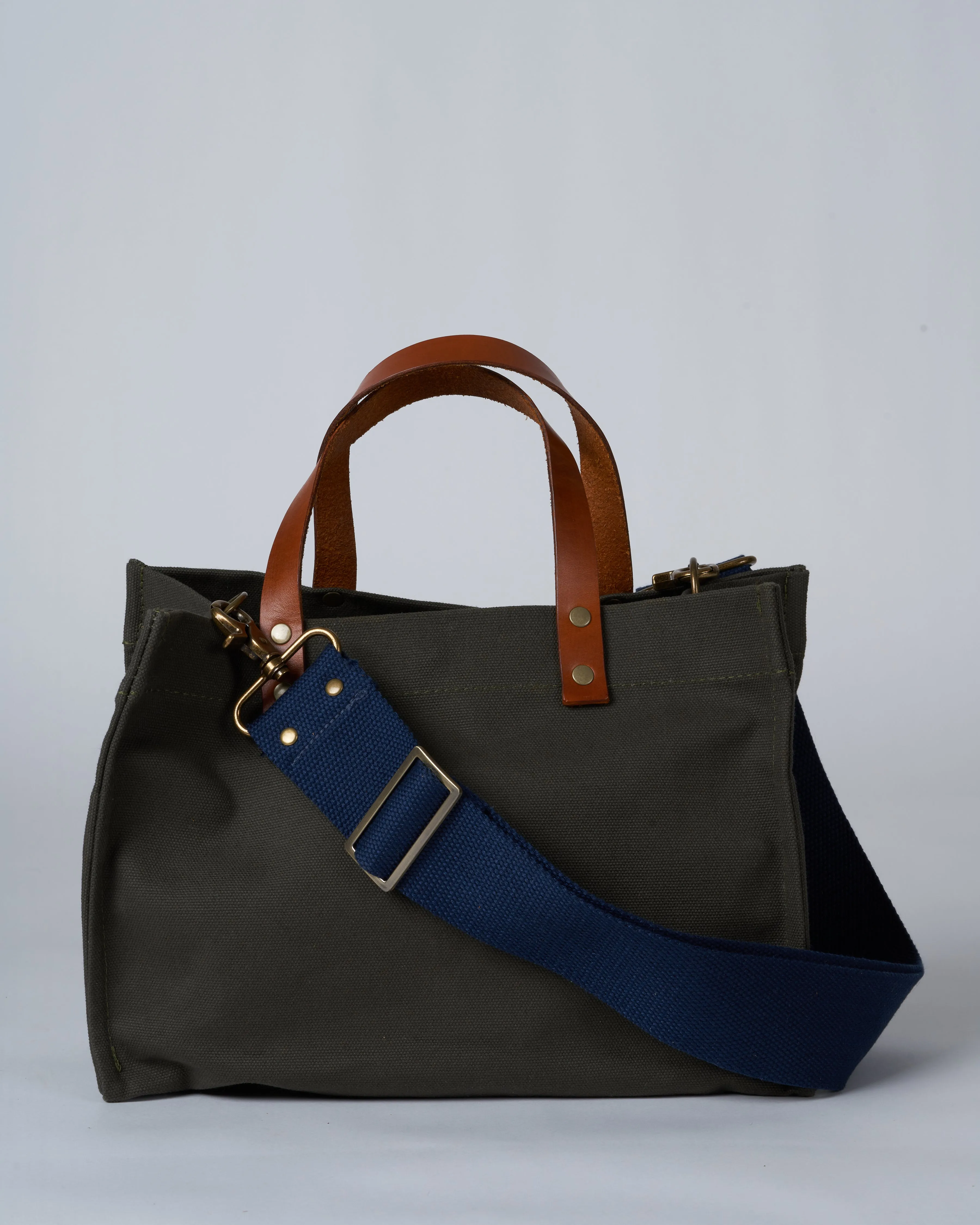 canvas small mimi bag - olive with surfer stripe strap
