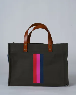 canvas small mimi bag - olive with surfer stripe strap