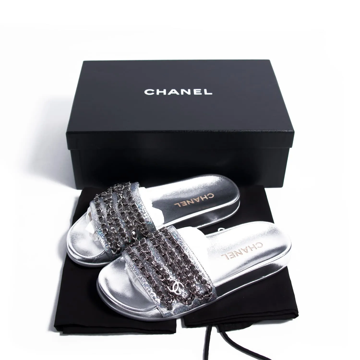 Chanel Chain-Link Slide Sandals