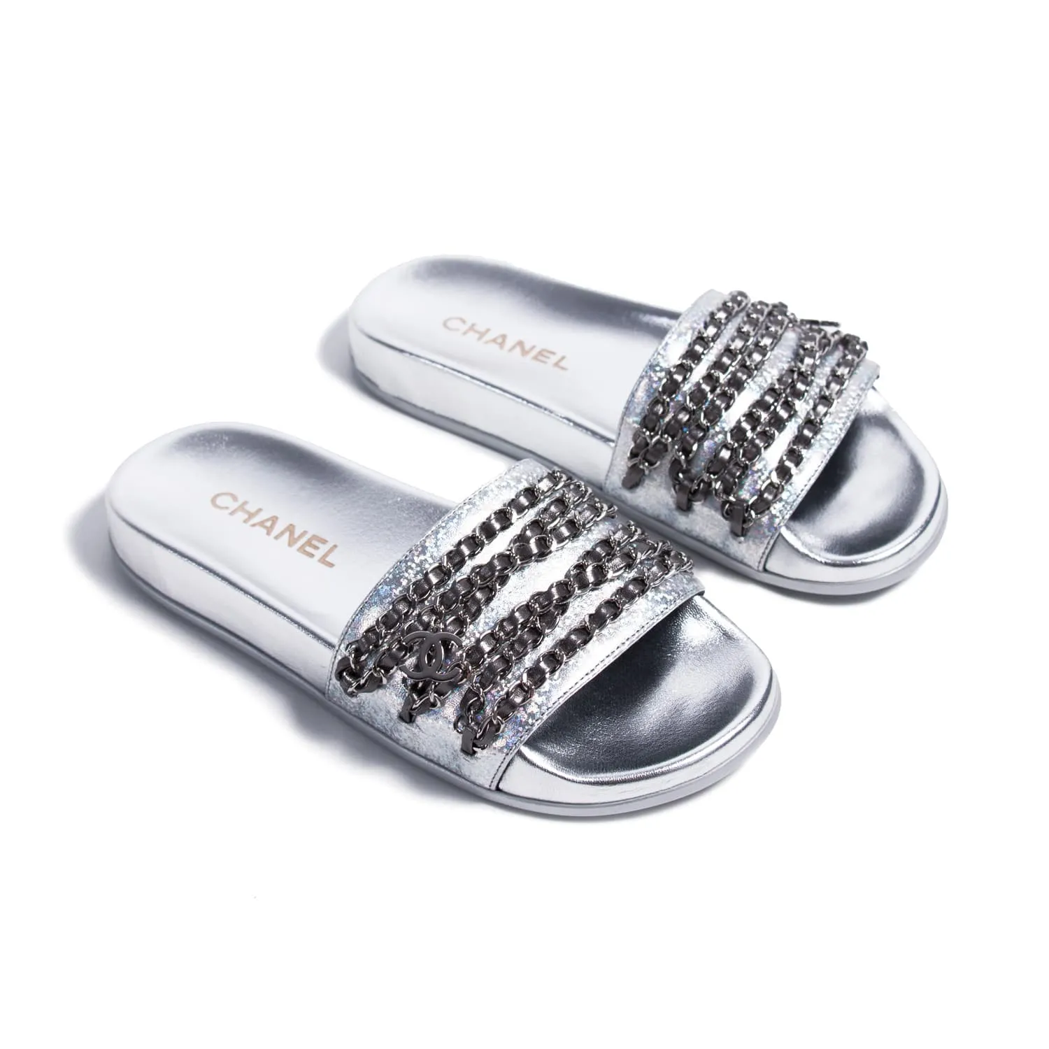 Chanel Chain-Link Slide Sandals