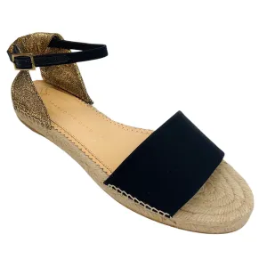 Charlotte Olympia Black / Gold Metallic Espadrille Ankle Strap Sandals
