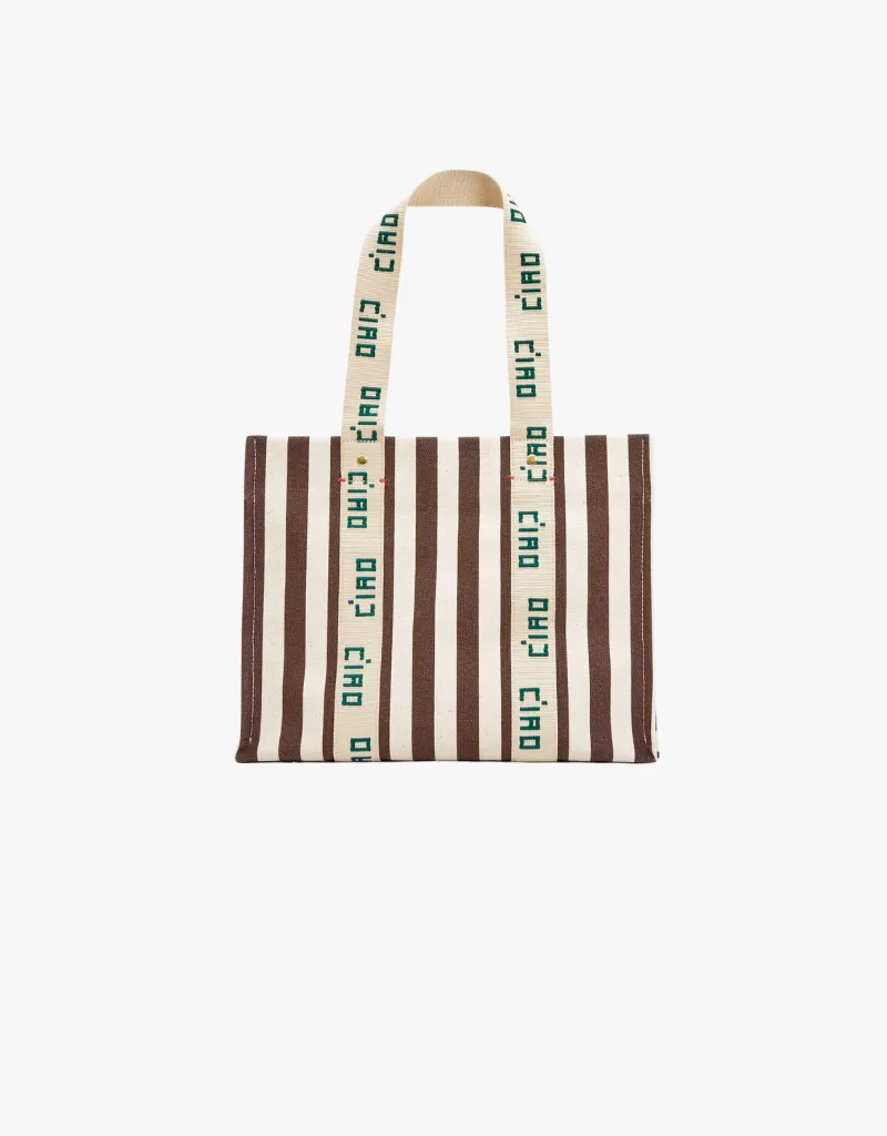 Clare V. Noemie Tote in Natural & Mocha Striped Canvas