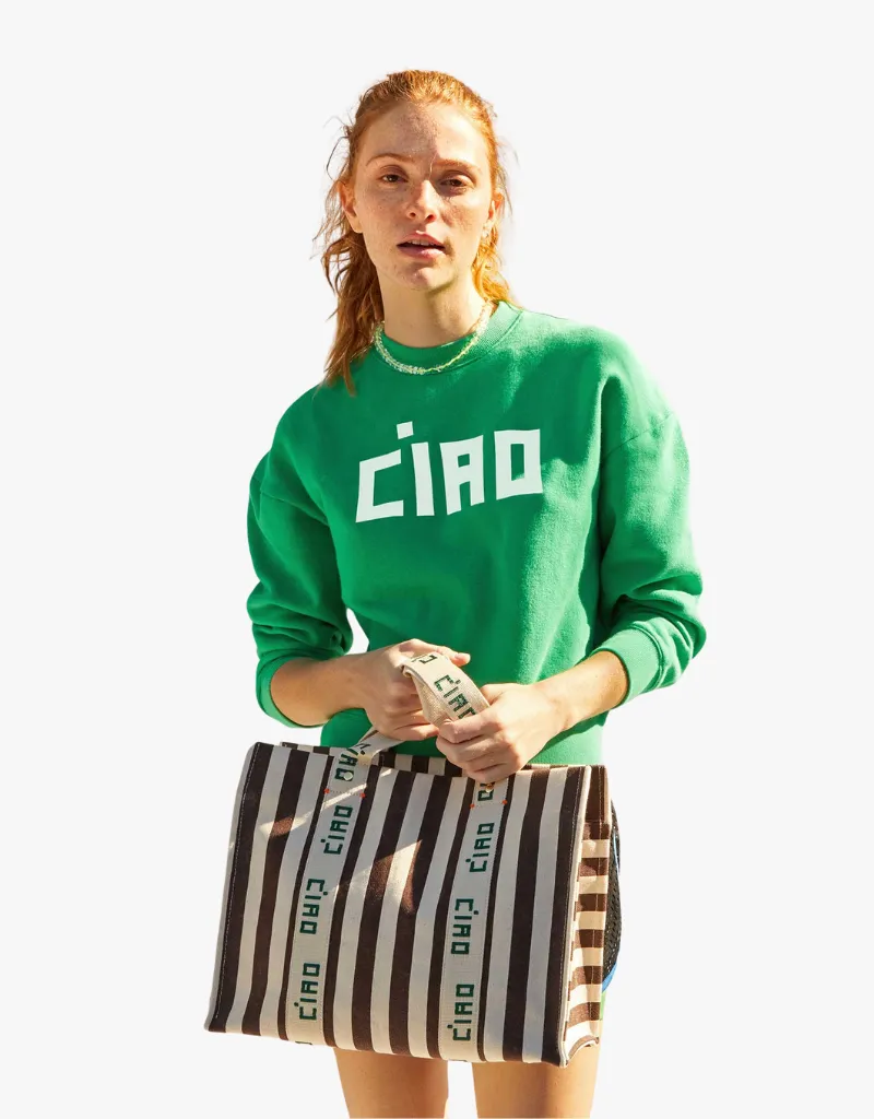 Clare V. Noemie Tote in Natural & Mocha Striped Canvas
