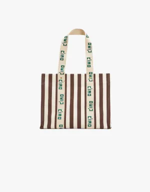 Clare V. Noemie Tote in Natural & Mocha Striped Canvas