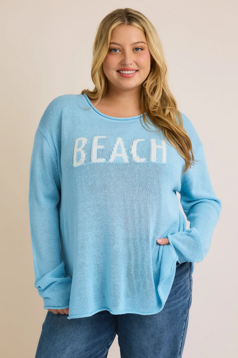 Coastal Breeze Lightweight Sweater – "BEACH" Design