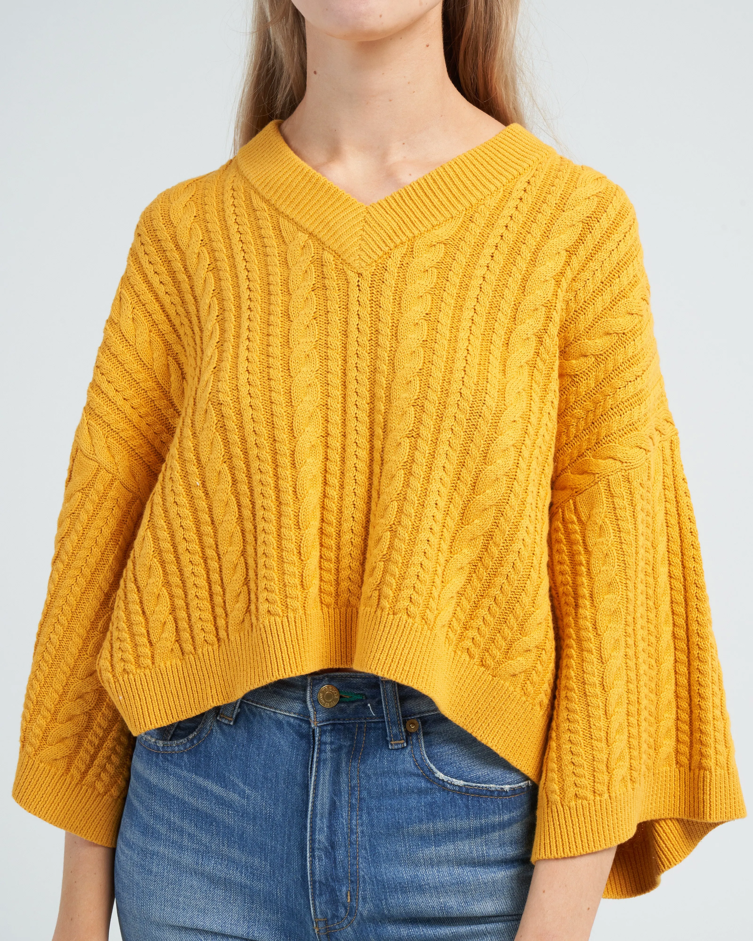 cropped cable v neck - marigold